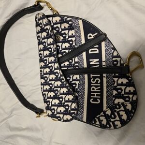 Dior Black and White Shoulder Bag with Gold Accents